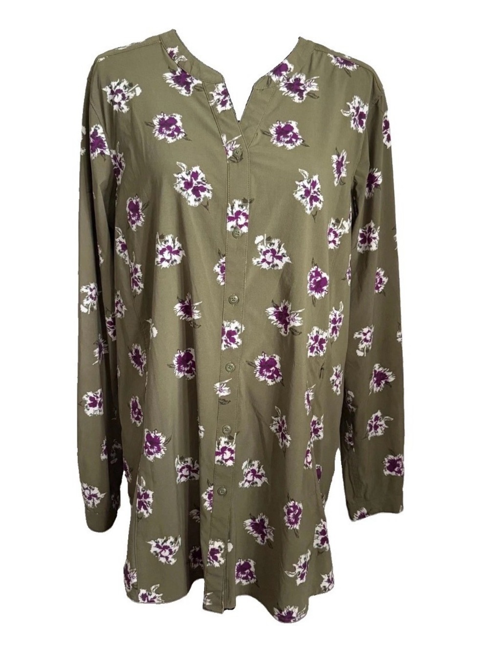 Duluth Trading Sidewinder Gardening Shirt Womens XL Green Floral Tunic Gorpcore